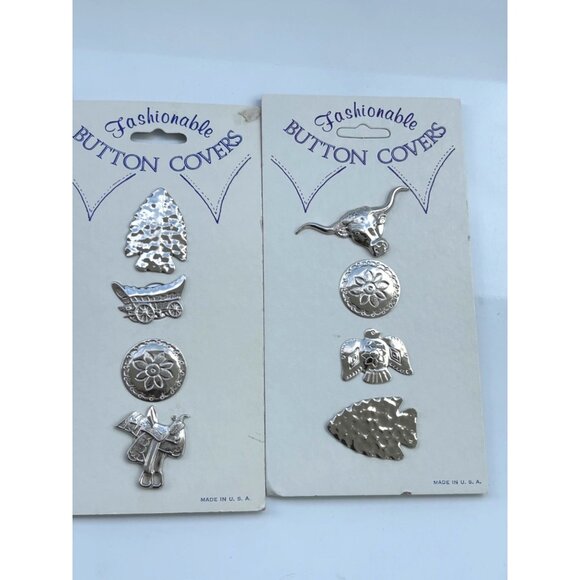 Fashionable Silver-Tone Button Covers Set Of 20 With Western & Nature-Themed Des - Picture 5 of 7